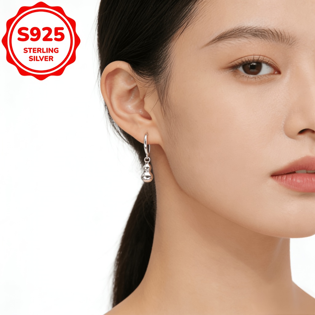 Women's S925 Silver Gourd Earrings with Auspicious Meaning